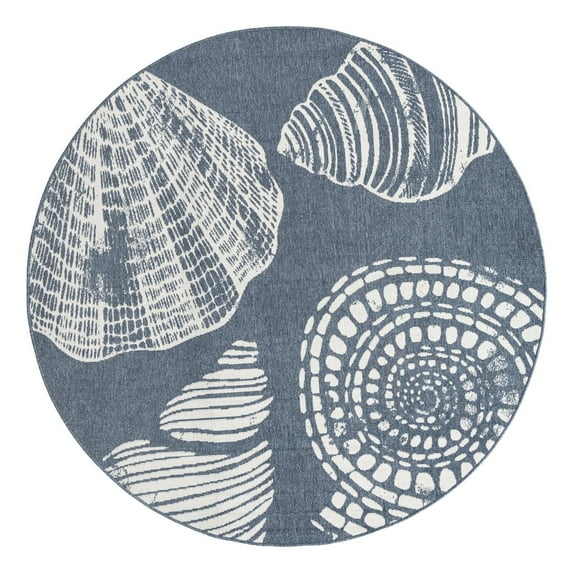 Unique Loom Outdoor Coastal Collection Area Rug - Bodrum (7' Round Navy Blue/Ivory)