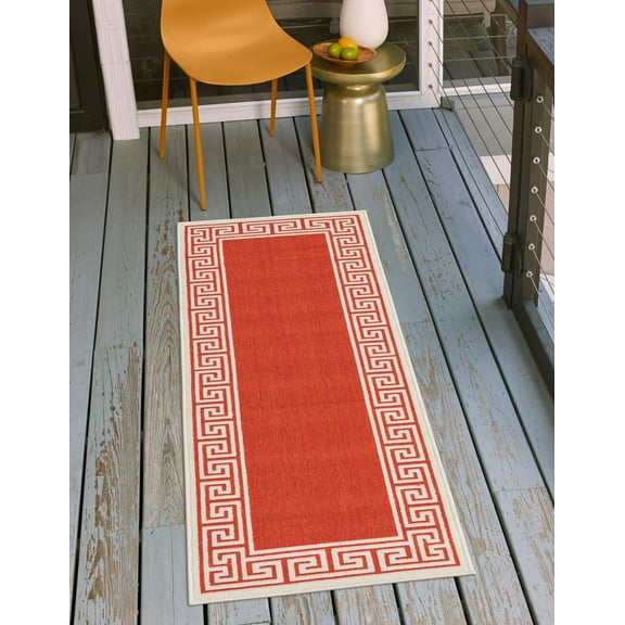 Unique Loom Outdoor Coastal Collection Area Rug - Caye (2' x 6' 1" Runner Rust Red/Ivory)