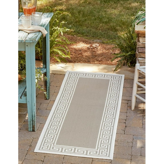 Unique Loom Outdoor Coastal Collection Area Rug - Caye (2' x 6' Runner Gray/Ivory)