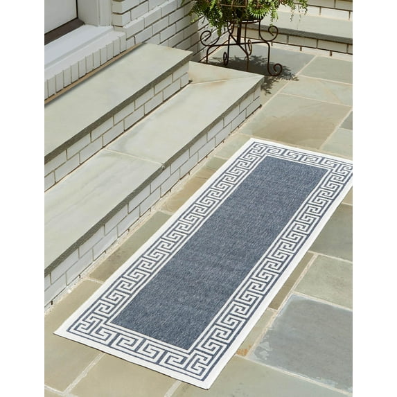 Unique Loom Outdoor Coastal Collection Area Rug - Caye (2' x 8' Runner Navy Blue/Ivory)