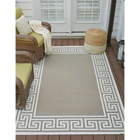 Unique Loom Outdoor Coastal Collection Area Rug - Caye (7' 10" x 10' Rectangle Gray/Ivory)