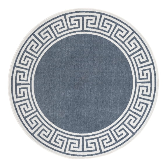 Unique Loom Outdoor Coastal Collection Area Rug - Caye (7' Round Navy Blue/Ivory)
