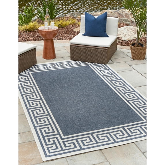 Unique Loom Outdoor Coastal Collection Area Rug - Caye (9' x 12' Rectangle Navy Blue/Ivory)