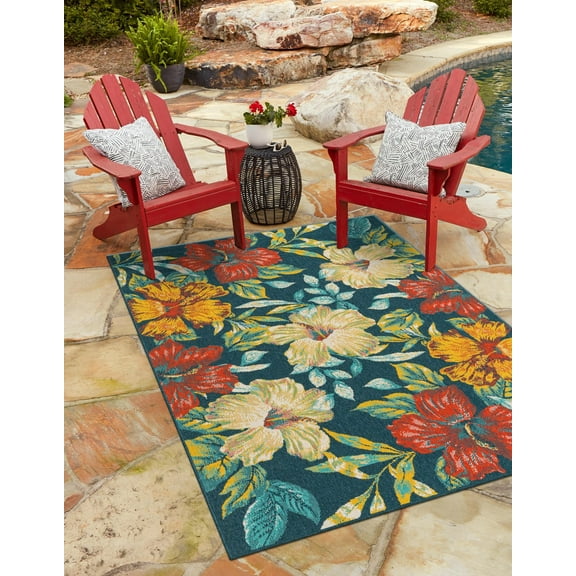 Unique Loom Outdoor Coastal Collection Area Rug - Cicek (7' 10" x 11' Rectangle Multi/Light Brown)