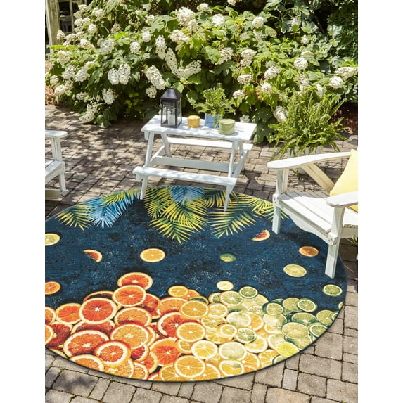 Unique Loom Outdoor Coastal Collection Area Rug - Citrus (12' Round Multi/Blue)