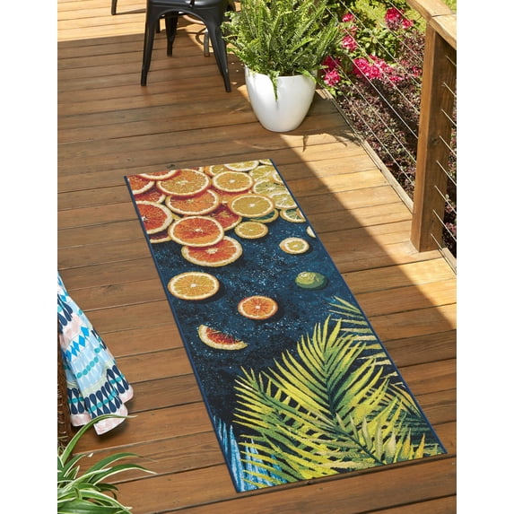 Unique Loom Outdoor Coastal Collection Area Rug - Citrus (2' x 8' Runner Multi/Blue)