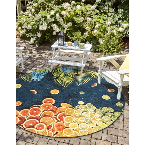 Unique Loom Outdoor Coastal Collection Area Rug - Citrus (6' 1" Round Multi/Blue)