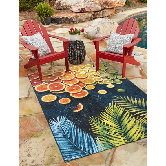 Unique Loom Outdoor Coastal Collection Area Rug - Citrus (7' 10" x 10' Rectangle Multi/Blue)