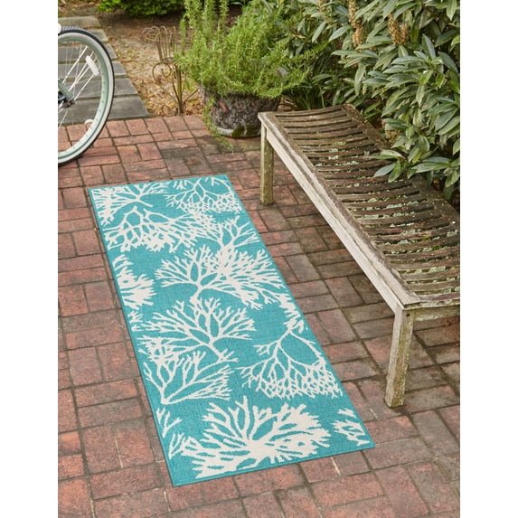 Unique Loom Outdoor Coastal Collection Area Rug - Coral (2' 7" x 12' Runner Teal/Ivory)