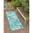 thumbnail image 1 of Unique Loom Outdoor Coastal Collection Area Rug - Coral (2' x 6' 1" Runner Teal/Ivory), 1 of 10