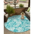 thumbnail image 1 of Unique Loom Outdoor Coastal Collection Area Rug - Coral (4' 1" Round Teal/Ivory), 1 of 7