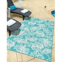 Unique Loom Outdoor Coastal Collection Area Rug - Coral (5' 3" x 8' Rectangle Teal/Ivory)