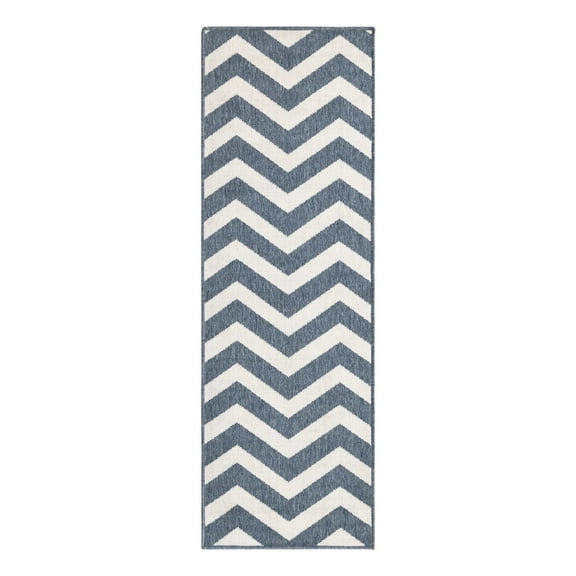 Unique Loom Outdoor Coastal Collection Area Rug - Dalgalar (2' x 6' Runner Navy Blue/Ivory)
