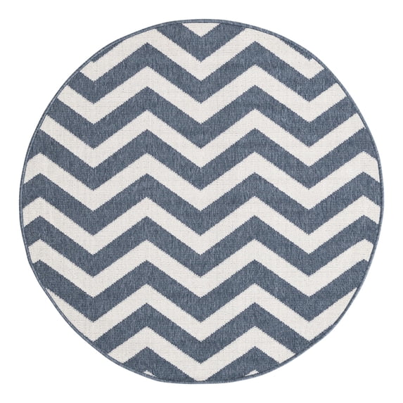 Unique Loom Outdoor Coastal Collection Area Rug - Dalgalar (4' 1" Round Navy Blue/Ivory)
