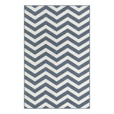 Unique Loom Outdoor Coastal Collection Area Rug - Dalgalar (5' 3" x 8' Rectangle Navy Blue/Ivory)