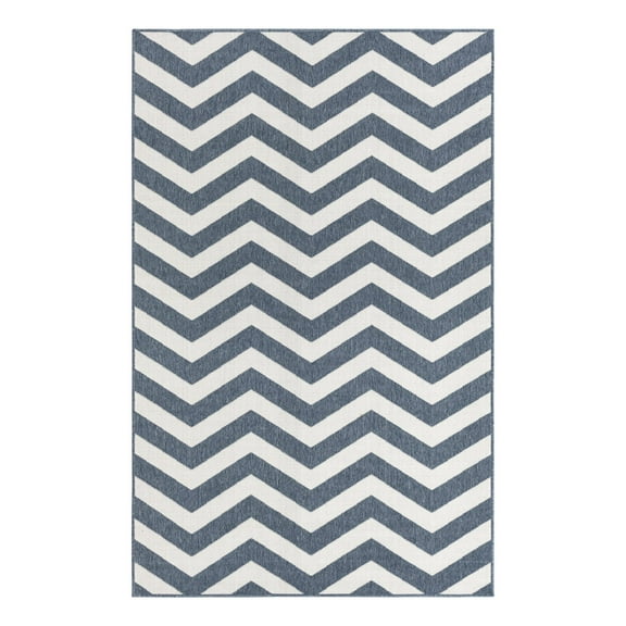 Unique Loom Outdoor Coastal Collection Area Rug - Dalgalar (5' 3" x 8' Rectangle Navy Blue/Ivory)