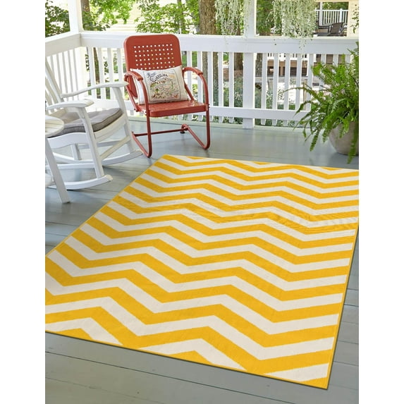 Unique Loom Outdoor Coastal Collection Area Rug - Dalgalar (5' 3" x 8' Rectangle Yellow/Ivory)