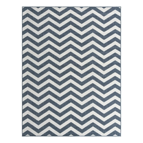 Unique Loom Outdoor Coastal Collection Area Rug - Dalgalar (7' 10" x 10' Rectangle Navy Blue/Ivory)