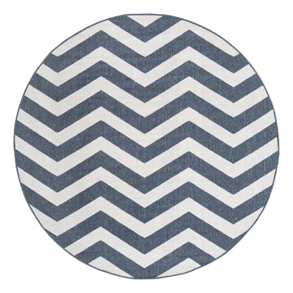 Unique Loom Outdoor Coastal Collection Area Rug - Dalgalar (7' Round Navy Blue/Ivory)