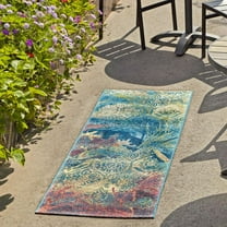 Unique Loom Outdoor Coastal Collection Area Rug - Edgartown (2' x 4' 1" Runner Multi/Blue)