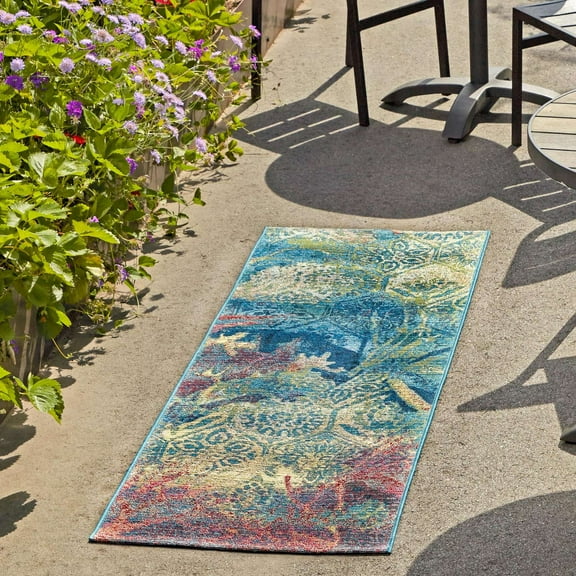 Unique Loom Outdoor Coastal Collection Area Rug - Edgartown (2' x 4' 1" Runner Multi/Blue)