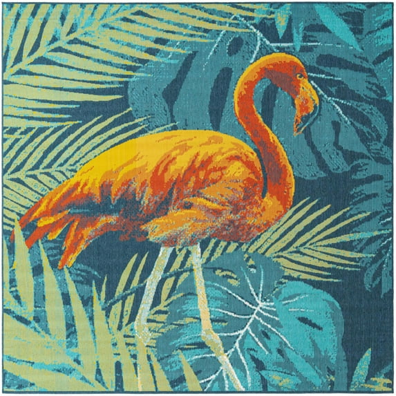 Unique Loom Outdoor Coastal Collection Area Rug - Flamingo (10' Square Multi/Teal)