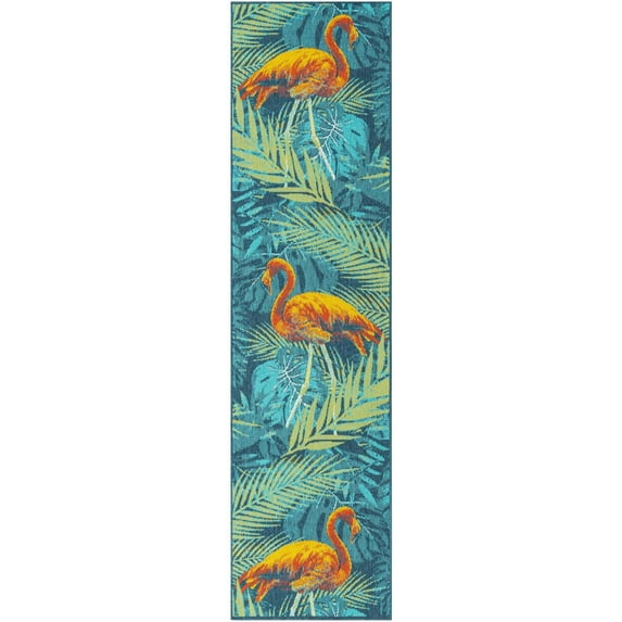 Unique Loom Outdoor Coastal Collection Area Rug - Flamingo (2' 7" x 10' Runner Multi/Teal)