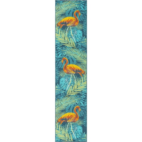 Unique Loom Outdoor Coastal Collection Area Rug - Flamingo (2' 7" x 12' Runner Multi/Teal)