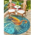 thumbnail image 1 of Unique Loom Outdoor Coastal Collection Area Rug - Flamingo (7' 1" Round Multi/Teal), 1 of 9