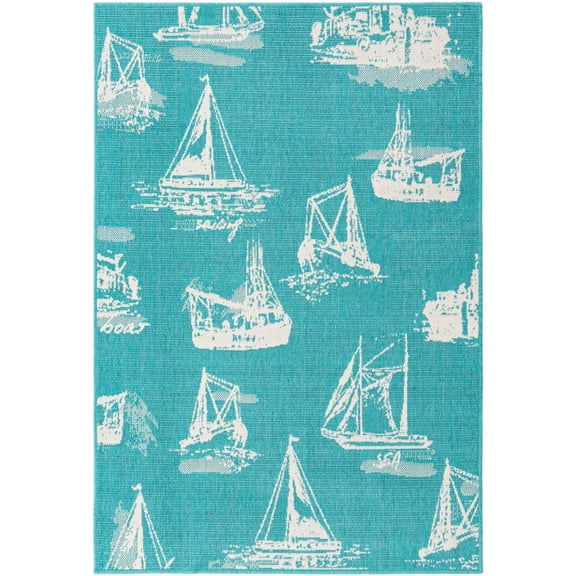 Unique Loom Outdoor Coastal Collection Area Rug - Flotilla (4' 1" x 6' 1" Rectangle Teal/Ivory)