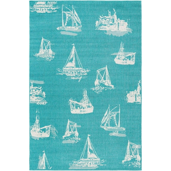 Unique Loom Outdoor Coastal Collection Area Rug - Flotilla (5' 3" x 8' Rectangle Teal/Ivory)