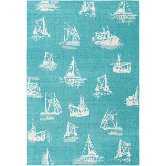 Unique Loom Outdoor Coastal Collection Area Rug - Flotilla (6' 1" x 9' Rectangle Teal/Ivory)