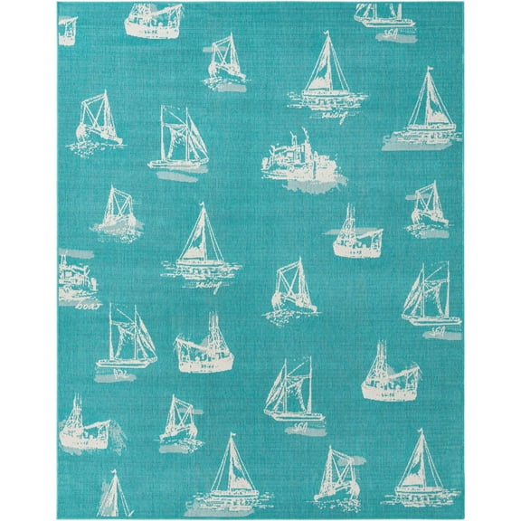 Unique Loom Outdoor Coastal Collection Area Rug - Flotilla (7' 10" x 10' Rectangle Teal/Ivory)