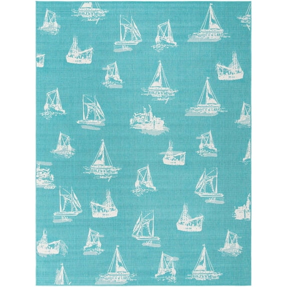Unique Loom Outdoor Coastal Collection Area Rug - Flotilla (9' x 12' Rectangle Teal/Ivory)
