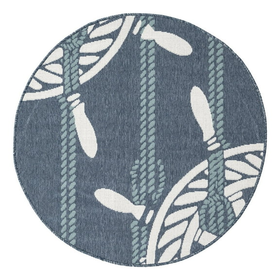 Unique Loom Outdoor Coastal Collection Area Rug - Helm (4' Round Navy Blue/Ivory)