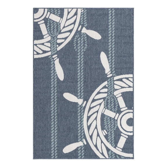 Unique Loom Outdoor Coastal Collection Area Rug - Helm (4' x 6' Rectangle Navy Blue/Ivory)