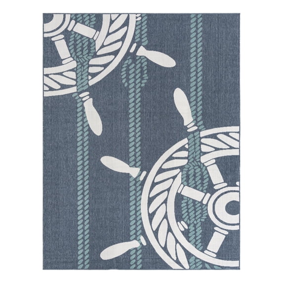 Unique Loom Outdoor Coastal Collection Area Rug - Helm (7' 10" x 10' Rectangle Navy Blue/Ivory)