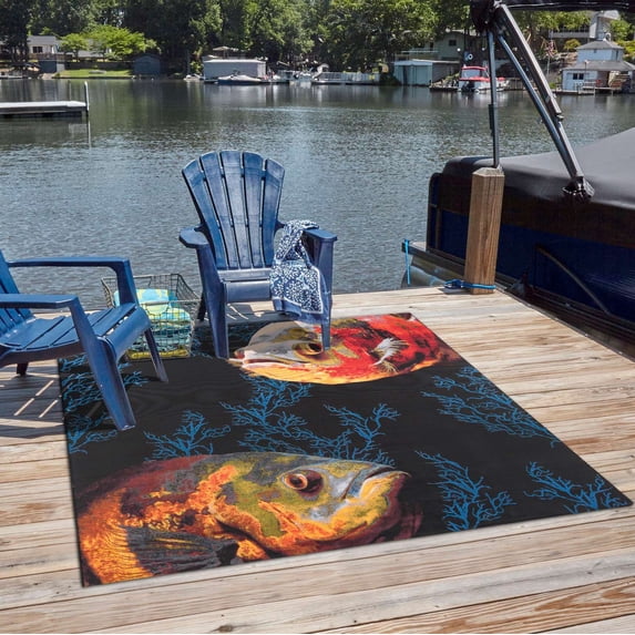 Unique Loom Outdoor Coastal Collection Area Rug - Marine (10' Square Multi/Black)