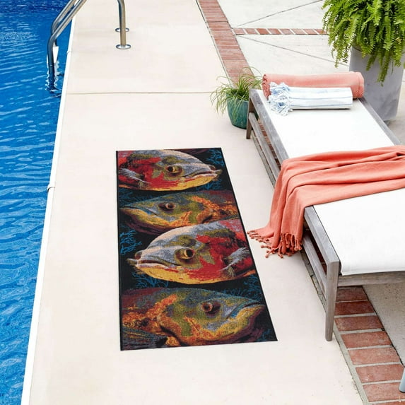 Unique Loom Outdoor Coastal Collection Area Rug - Marine (2' 7" x 10' Runner Multi/Black)