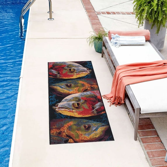 Unique Loom Outdoor Coastal Collection Area Rug - Marine (2' 7" x 12' Runner Multi/Black)