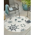 thumbnail image 1 of Unique Loom Outdoor Coastal Collection Area Rug - Marmaris (7' Round Ivory/Navy Blue), 1 of 7
