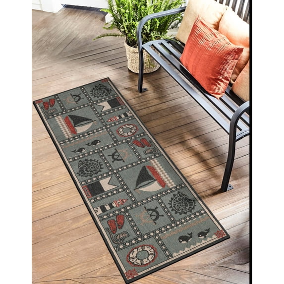 Unique Loom Outdoor Coastal Collection Area Rug - Nautiscape (2' x 5' 1" Runner Blue/Red)