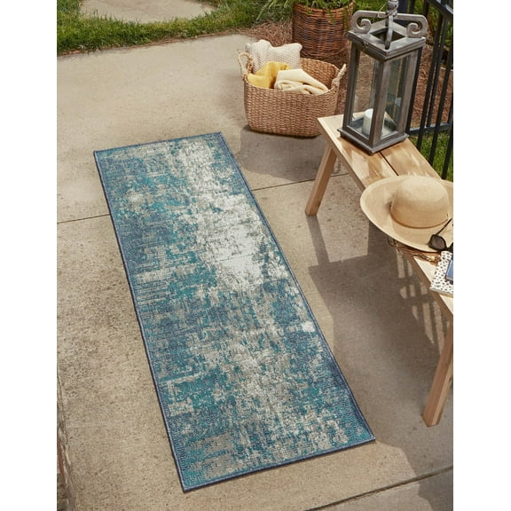 Unique Loom Outdoor Coastal Collection Area Rug - Okyanus (2' x 6' Runner Blue/Ivory)