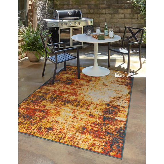 Unique Loom Outdoor Coastal Collection Area Rug - Okyanus (4' 1" x 6' 1" Rectangle Multi/Orange)