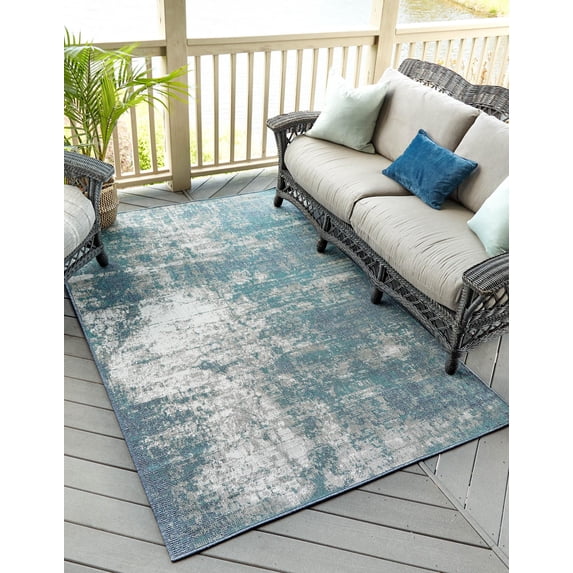 Unique Loom Outdoor Coastal Collection Area Rug - Okyanus (4' x 6' Rectangle Blue/Ivory)