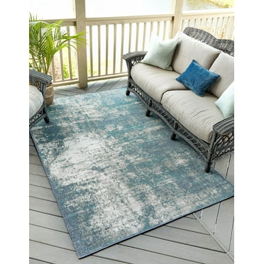 Unique Loom Outdoor Coastal Collection Area Rug - Okyanus (5' 3" x 8' Rectangle Blue/Ivory)