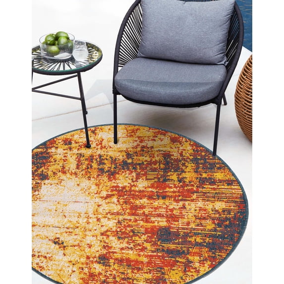 Unique Loom Outdoor Coastal Collection Area Rug - Okyanus (7' 1" Round Multi/Orange)