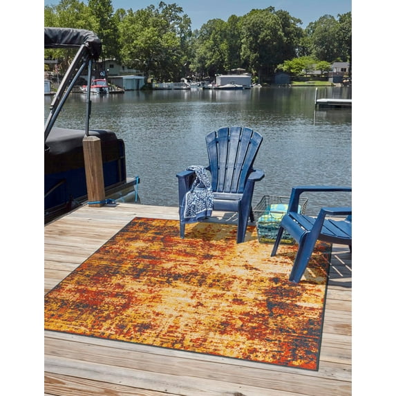 Unique Loom Outdoor Coastal Collection Area Rug - Okyanus (7' 10" Square Multi/Orange)