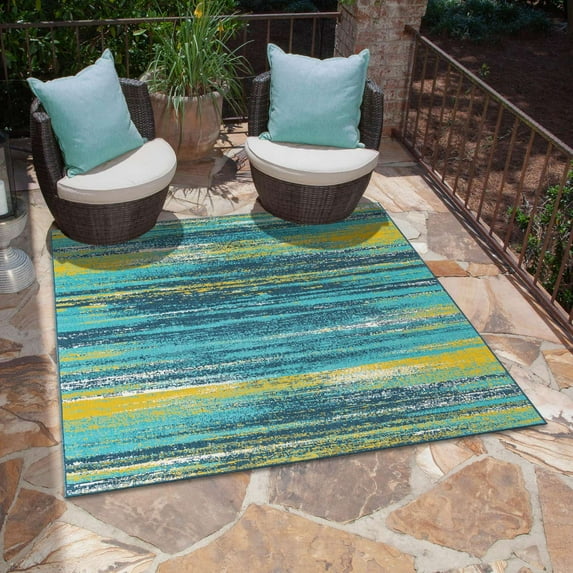 Unique Loom Outdoor Coastal Collection Area Rug - Ombre (10' Square Multi.Blue/Yellow)