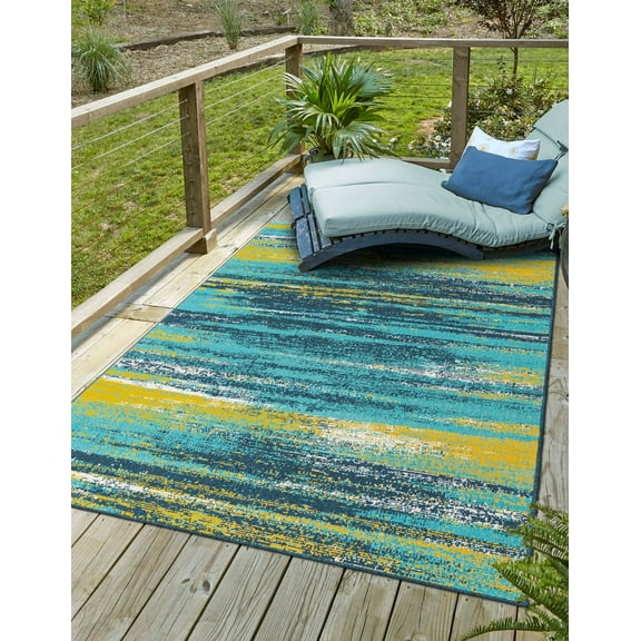 Unique Loom Outdoor Coastal Collection Area Rug - Ombre (5' 3" x 8' Rectangle Multi.Blue/Yellow)